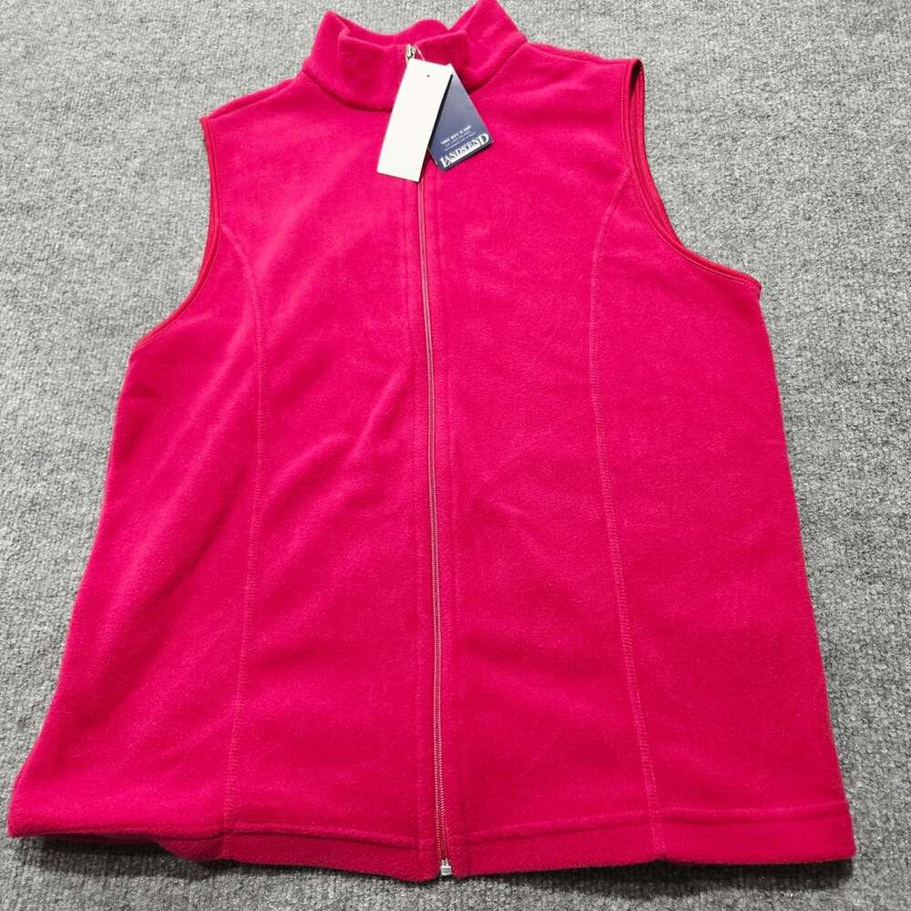 Lands End Red Full Zip Fleece Vest Sleeveless Top Women Size XL